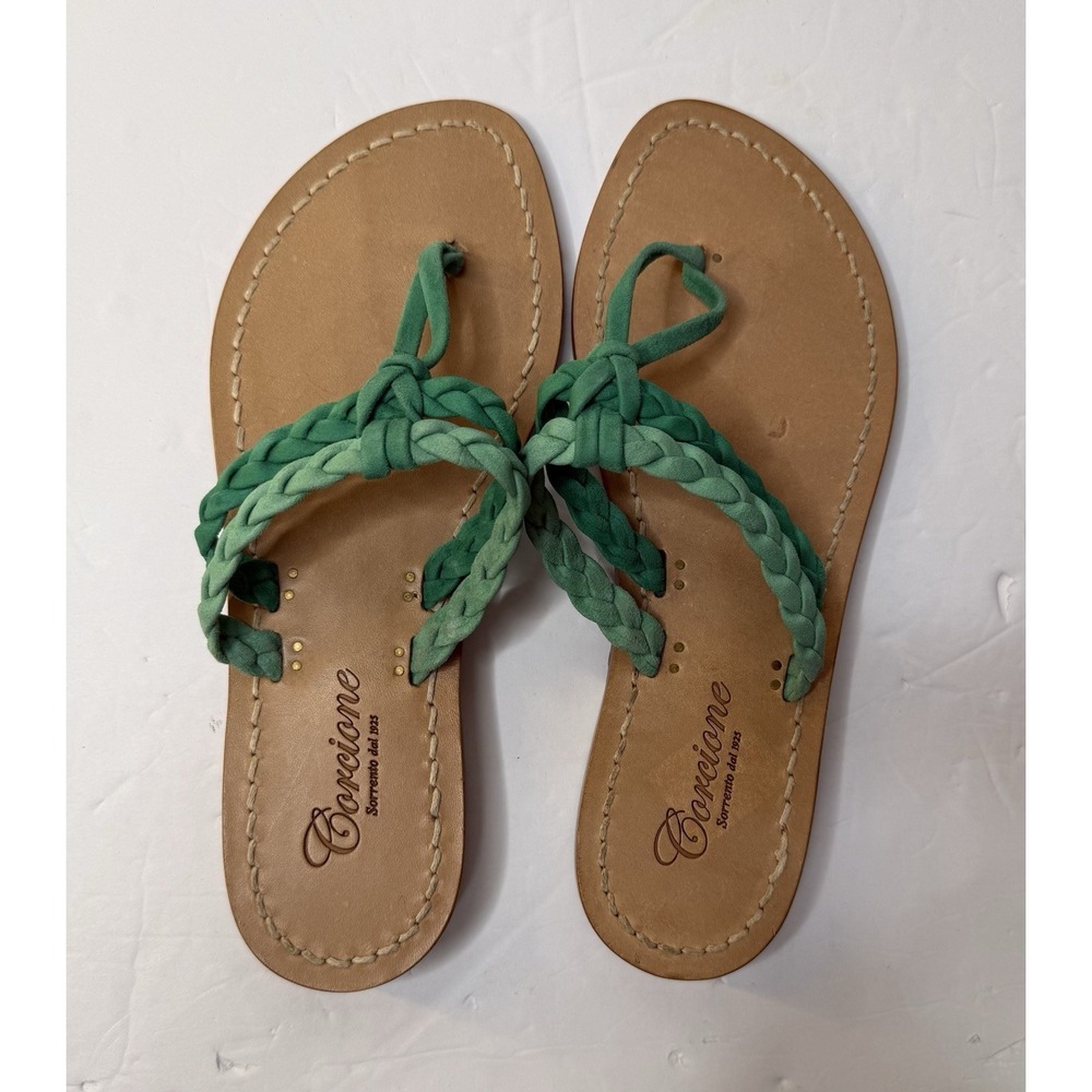 Corcione Sorrento Women's US 5 Green Suede Braided Sandal Flats Italy Summer New